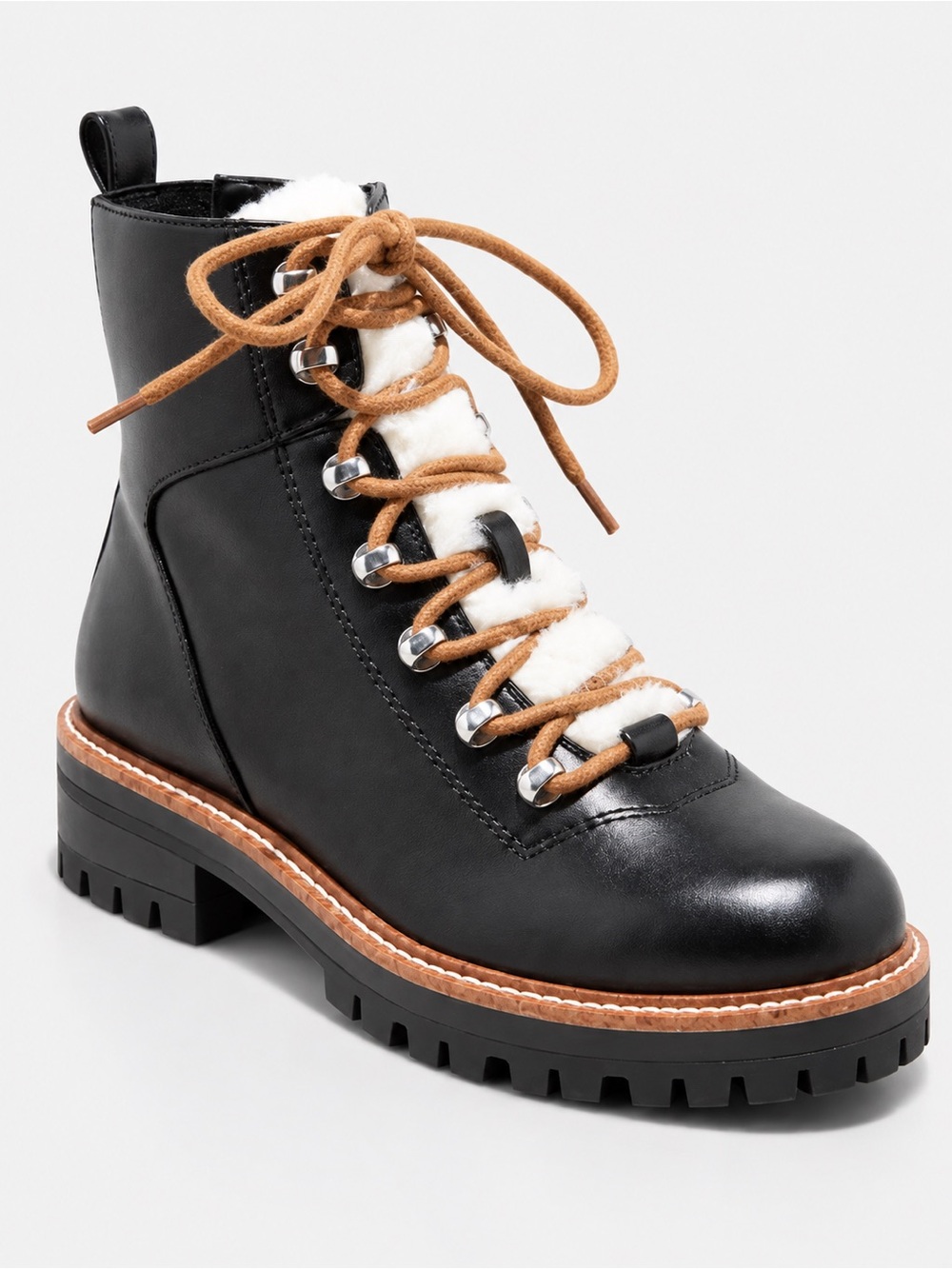 A New Day Women's Black Faux Leather Leighton Ankle Hiking Combat Boots Size 7